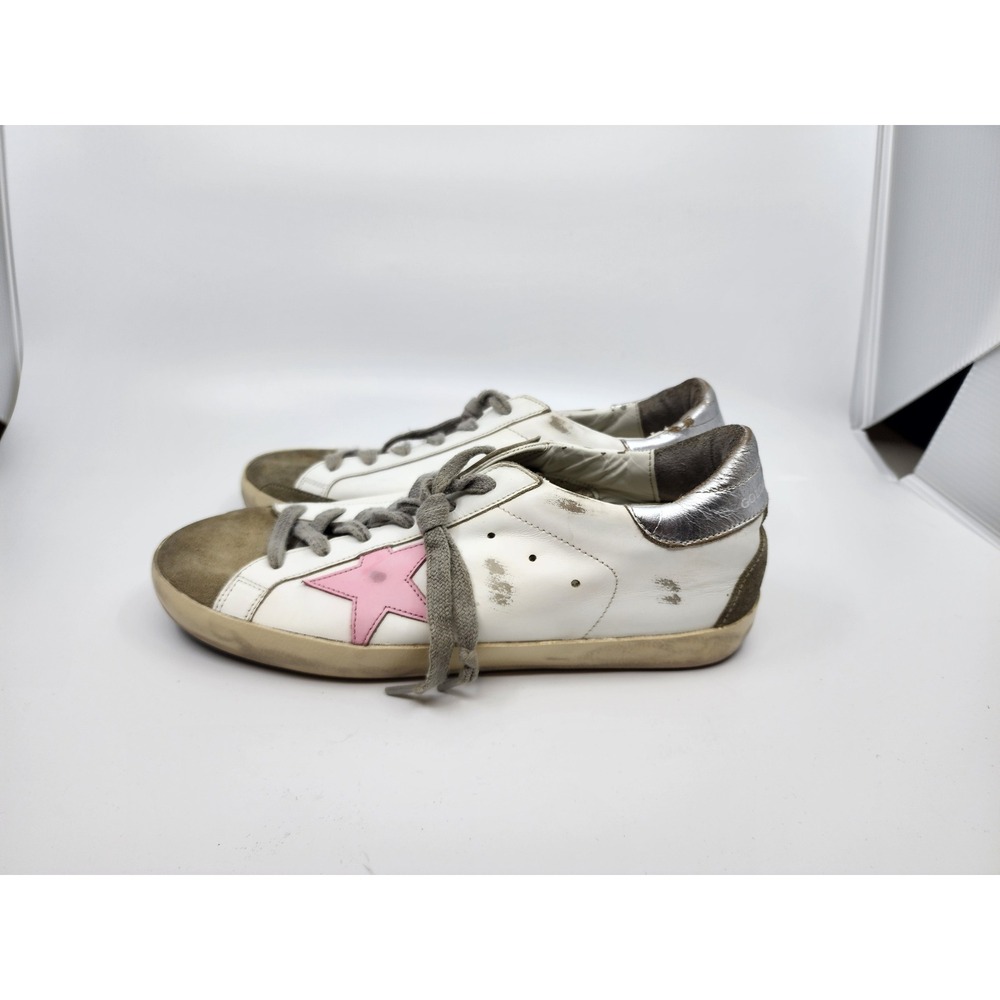 Golden Goose Super-Star White Leather Pink Star Sneakers Size 40